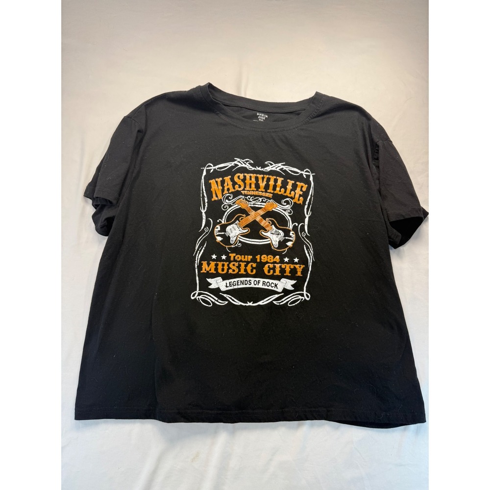 SHEIN Curve Womens 2XL Nashville Music City Graphic T-Shirt Black Rock Tour 1984
